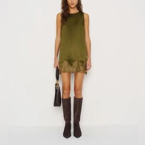 Reformation Jessalyn Silk Dress In Moss Garden, NWOT, NEVER WORN, NO FLAWS.